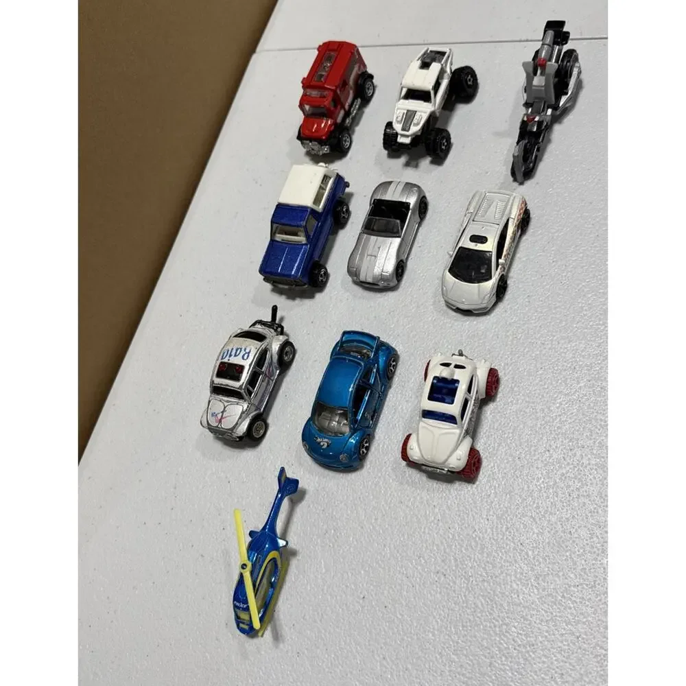Lot Of 10 Die Cast Cars Toy Vehicles Helicopter Hot Wheels, Matchbox, Unbranded